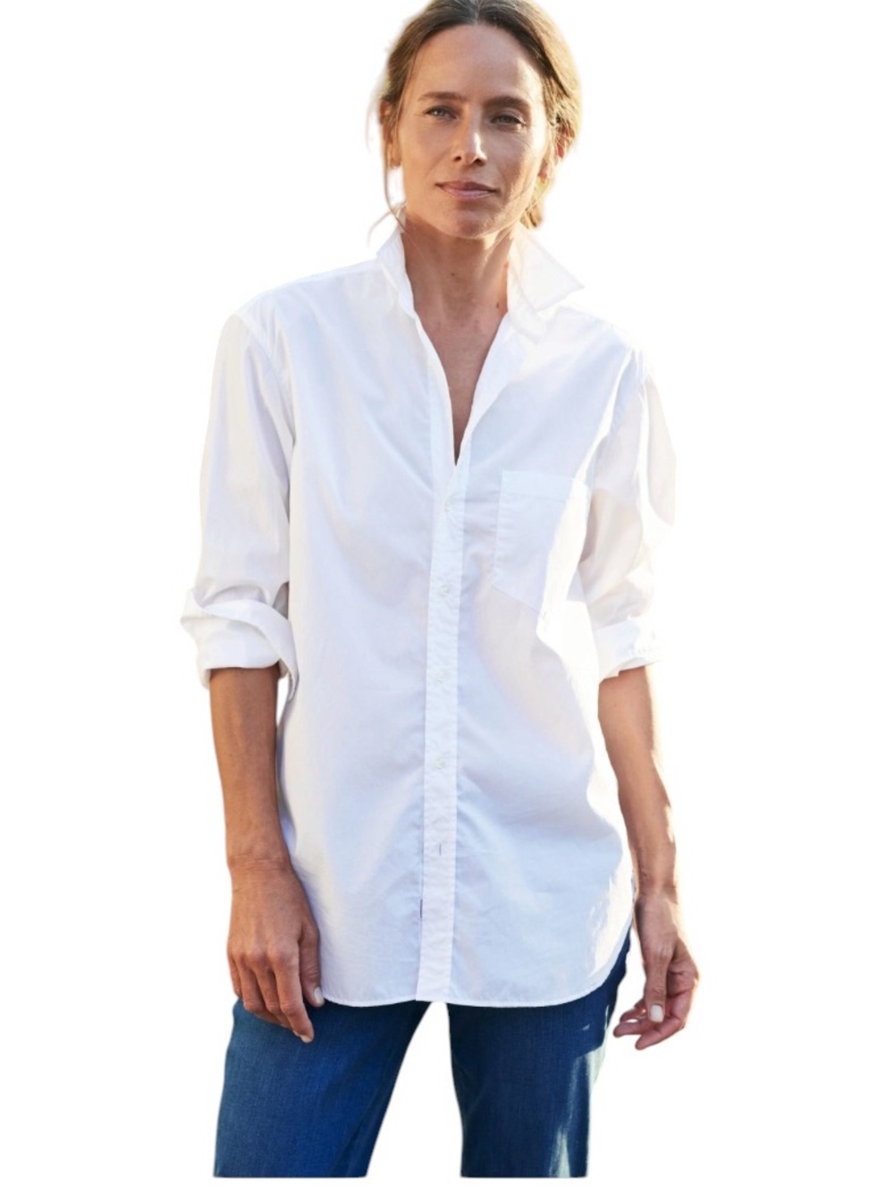 Frank & Eileen Joedy White Button Down Shirt Blouse Euro Summer Cotton Large